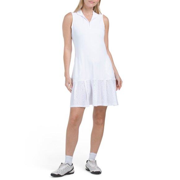 G LIFESTYLE White/White Upf 50 Sleeveless Half Zip Up Mini Dress With Shorts - Picture 1 of 2